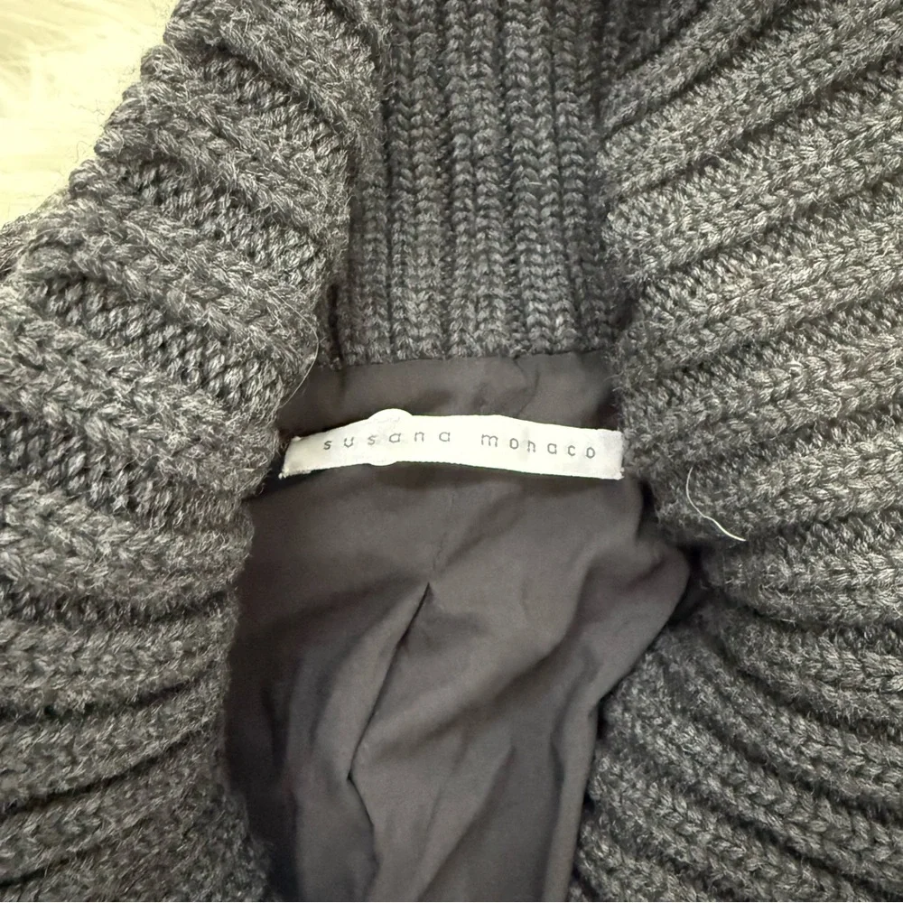 Susana Monaco Double Breasted Wool Long Coat Gray Ribbed Knit Collar - Picture 3 of 3